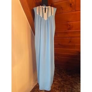 Vintage 70s Baby Blue Nightgown with Sheer White Lace Neckline sz M
